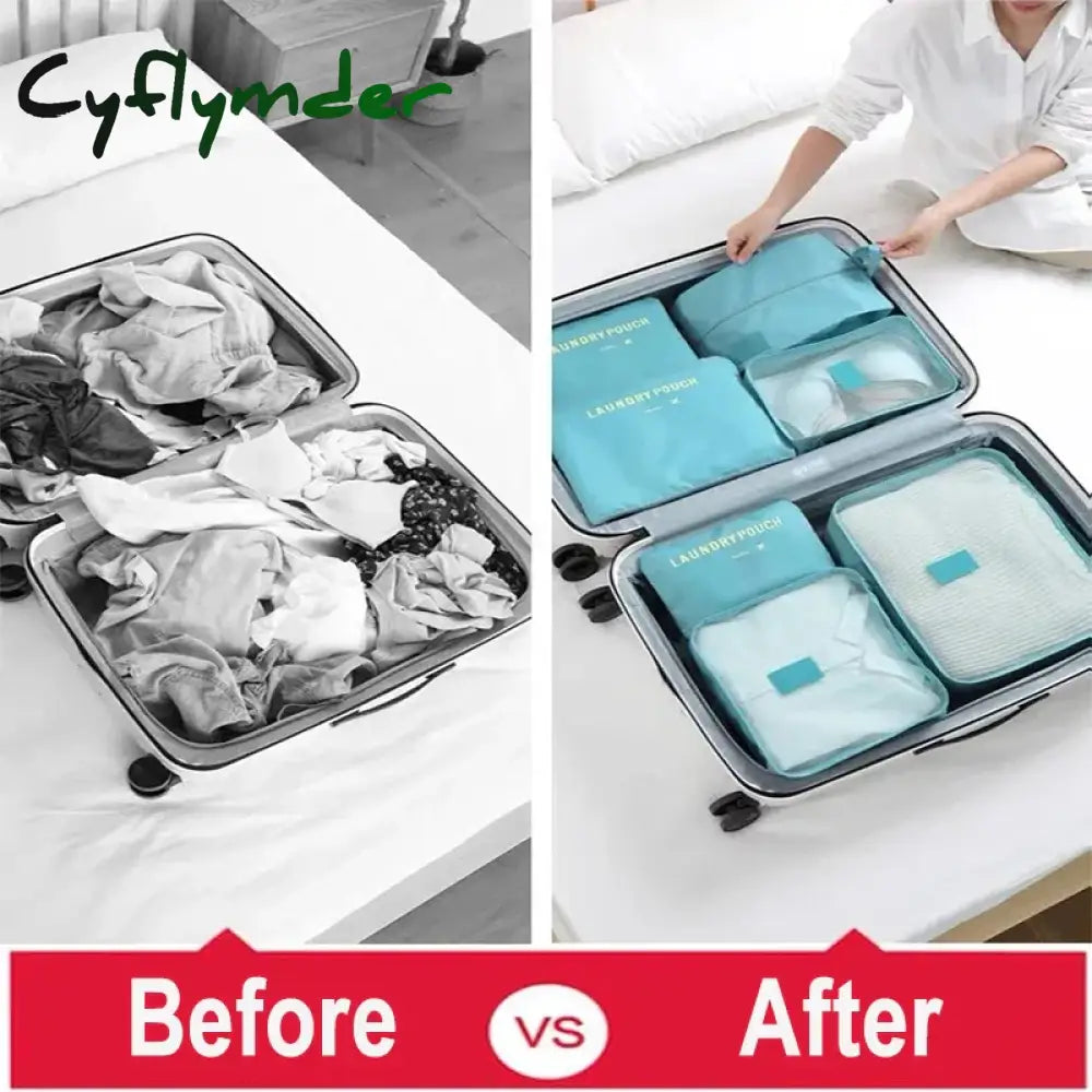 Cyflymder 6Pcs Travel Storage Organizer Bags Portable Suitcase For Women Clothes Shoes Makeup Bag