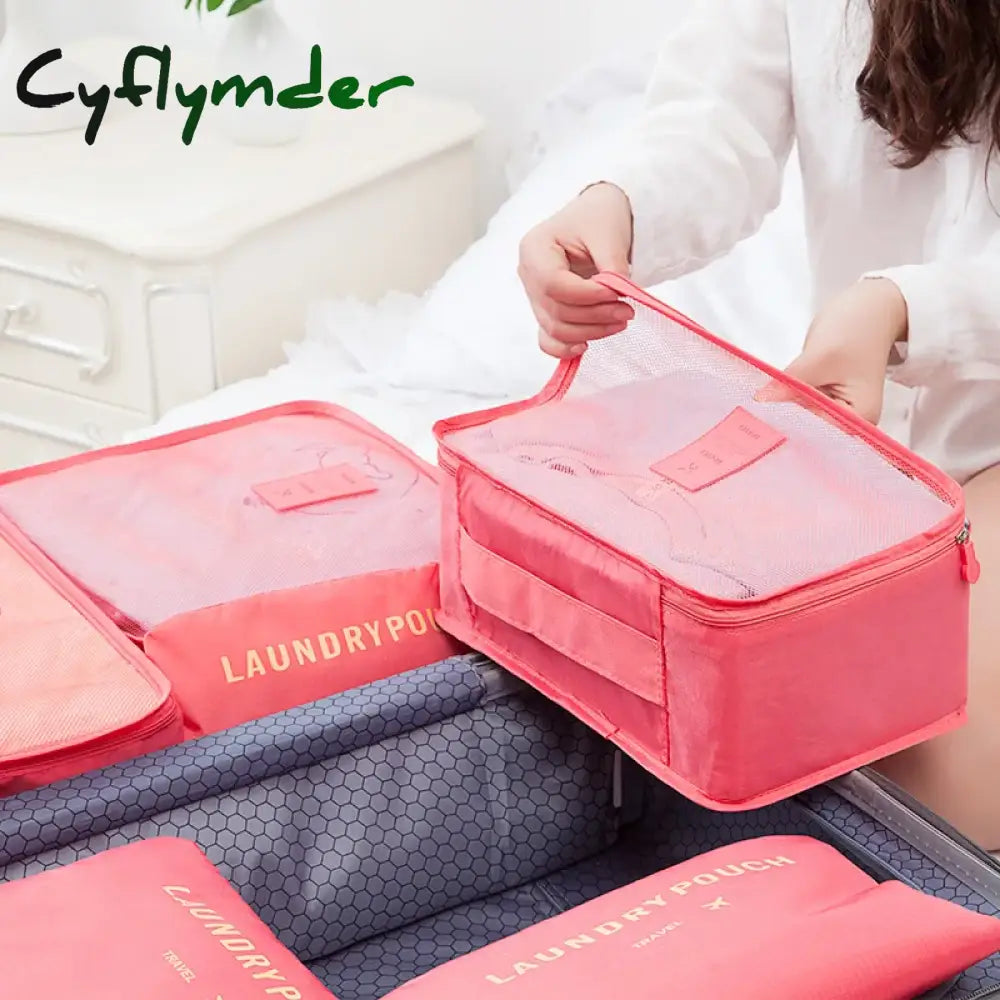 Cyflymder 6Pcs Travel Storage Organizer Bags Portable Suitcase For Women Clothes Shoes Makeup Bag