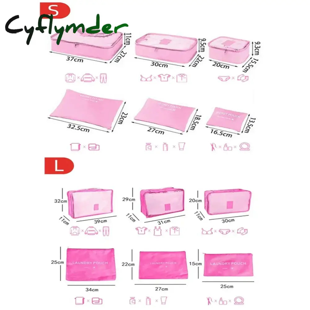 Cyflymder 6Pcs Travel Storage Organizer Bags Portable Suitcase For Women Clothes Shoes Makeup Bag