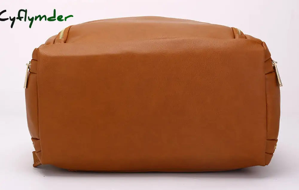 Cyflymder 7-In-1 Baby Diaper Bag Solid Pu Leather Mummy Maternity Large Capacity Travel Back Pack