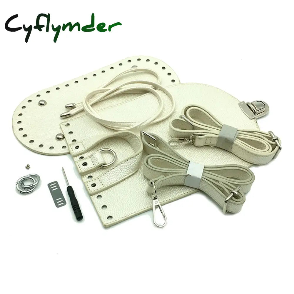 Cyflymder 7Pcs /Set Handmade Handbag Shoulder Strap Woven Bag Set Leather Bottoms With Hardware