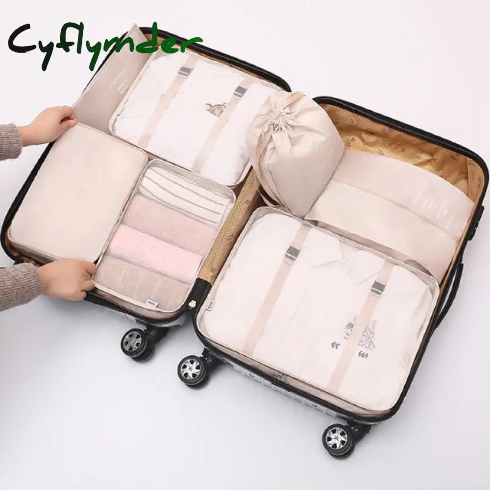 Cyflymder 7Pcs/Set Travel Luggage Organizer Clothes Storage Bag High Quality Waterproof Cosmetic