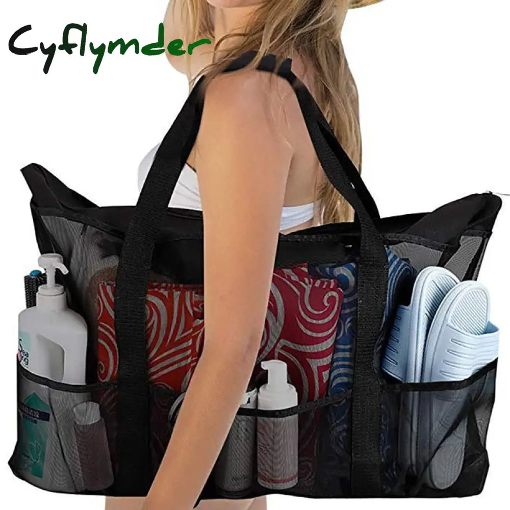 Cyflymder 8 Pockets Summer Large Beach Bag For Towels Mesh Durable Toys Waterproof Underwear Pocket