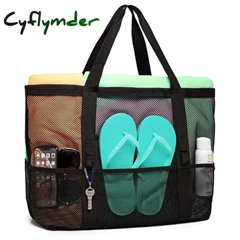 Cyflymder 8 Pockets Summer Large Beach Bag For Towels Mesh Durable Toys Waterproof Underwear Pocket