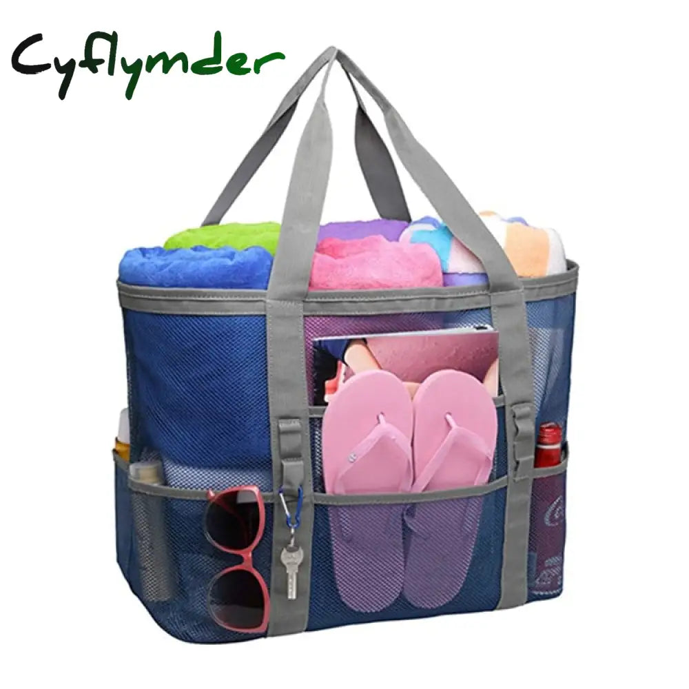 Cyflymder 8 Pockets Summer Large Beach Bag For Towels Mesh Durable Toys Waterproof Underwear Pocket