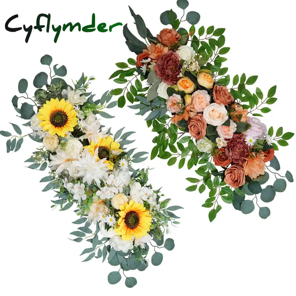 Cyflymder 80cm Artificial Wedding Arch Background Flower Artificial Flower Row Silk Flower Wedding Hotel Table Flower