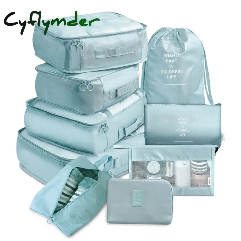 Cyflymder 9 Pieces Set Travel Organizer Storage Bags Suitcase Packing Cases Portable Luggage