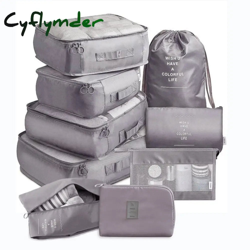 Cyflymder 9 Pieces Set Travel Organizer Storage Bags Suitcase Packing Cases Portable Luggage