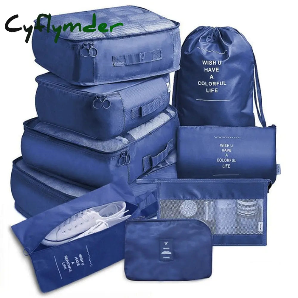 Cyflymder 9 Pieces Set Travel Organizer Storage Bags Suitcase Packing Cases Portable Luggage