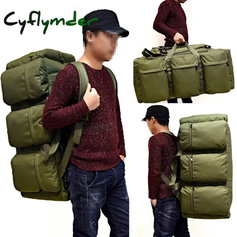 Cyflymder 90L Large Capacity Men’s Travel Bags Canvas Military Tactical Backpack Waterproof