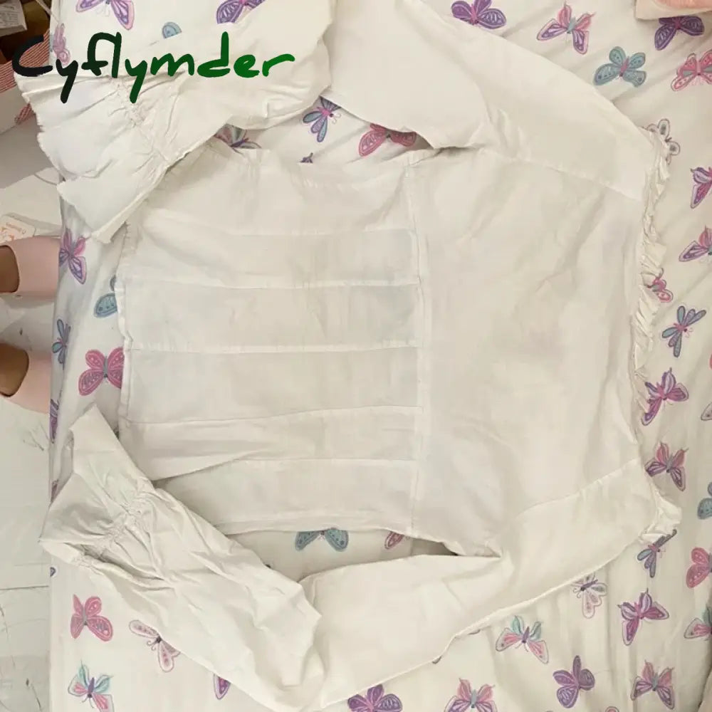 Cyflymder 90S Vintage Hook Button T-Shirt Sexy Low Cut V Neck Frill Skinny Crop Top Y2K Aesthetic