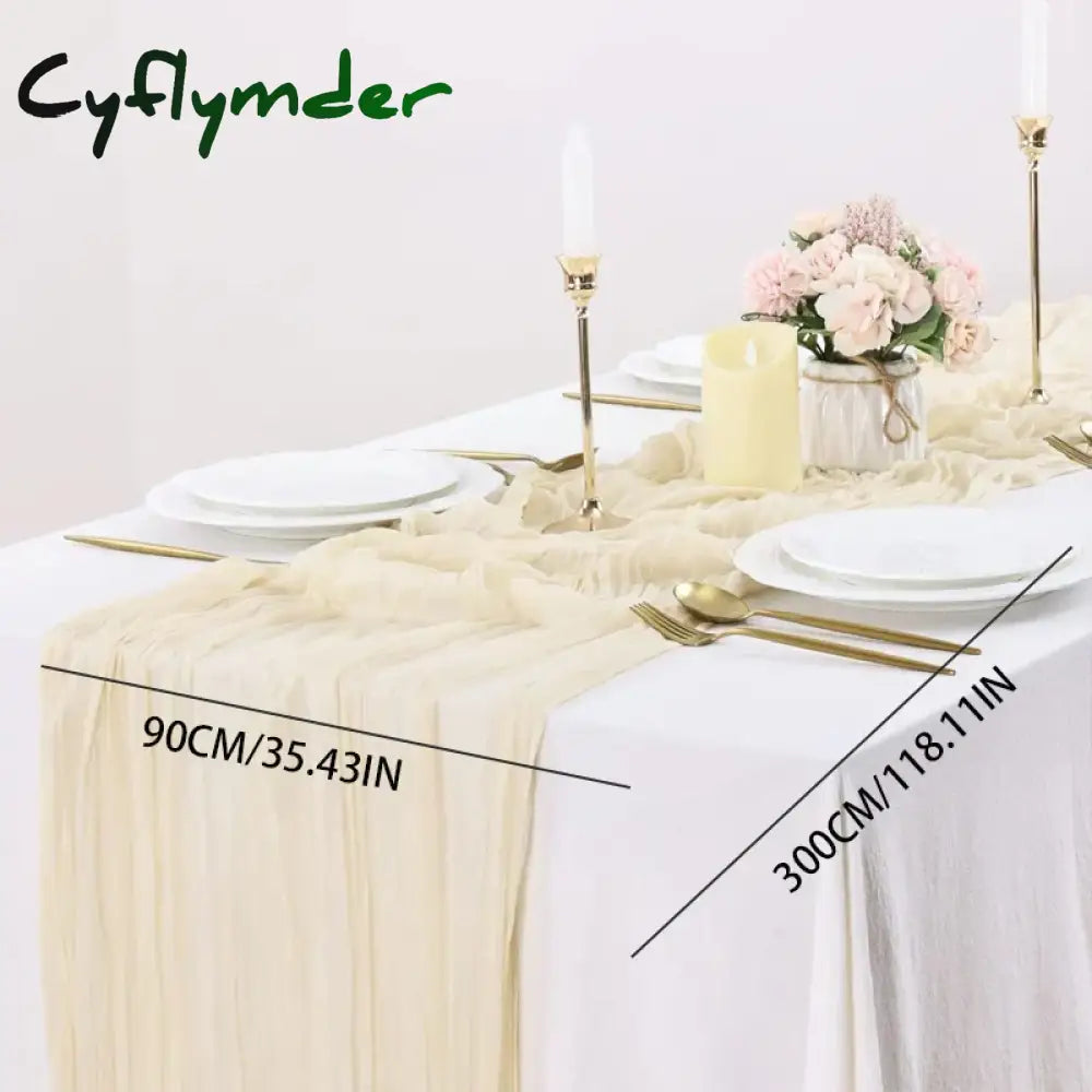 Cyflymder 90x300 Cm Knit Cloth Table Runner Wedding Birthday Party Banquet Decoration Gauze Fabric Voile Table Cloth