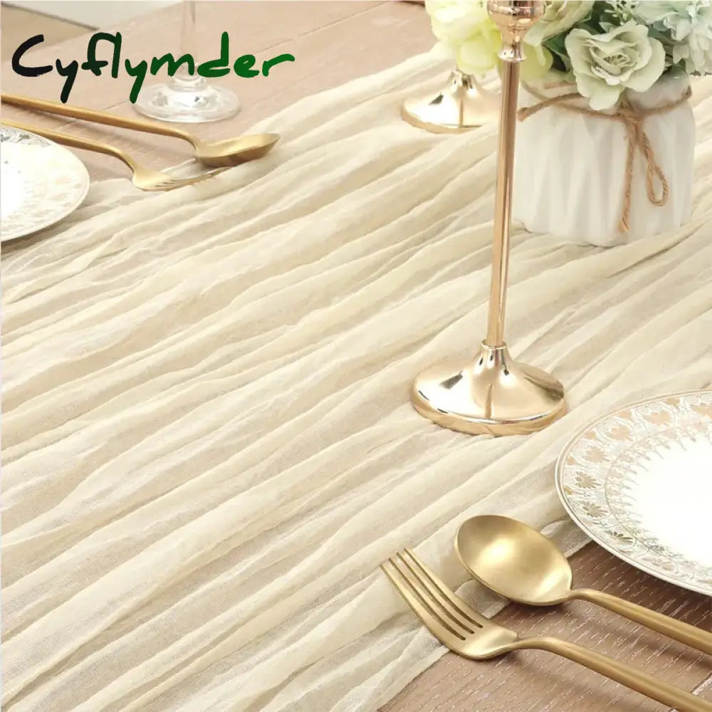 Cyflymder 90x300 Cm Knit Cloth Table Runner Wedding Birthday Party Banquet Decoration Gauze Fabric Voile Table Cloth