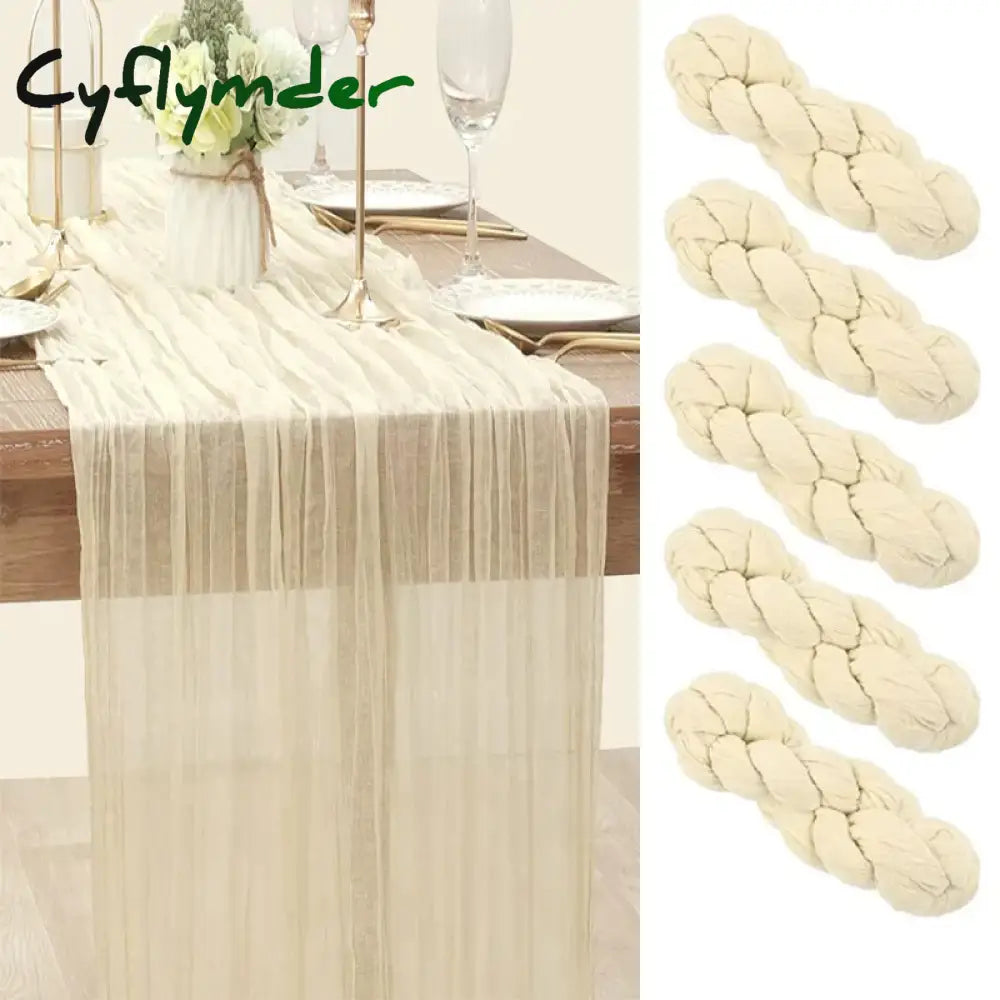 Cyflymder 90x300 Cm Knit Cloth Table Runner Wedding Birthday Party Banquet Decoration Gauze Fabric Voile Table Cloth