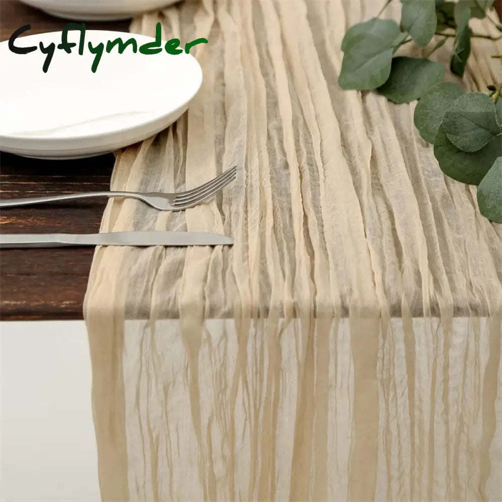 Cyflymder 90x300 Cm Knit Cloth Table Runner Wedding Birthday Party Banquet Decoration Gauze Fabric Voile Table Cloth