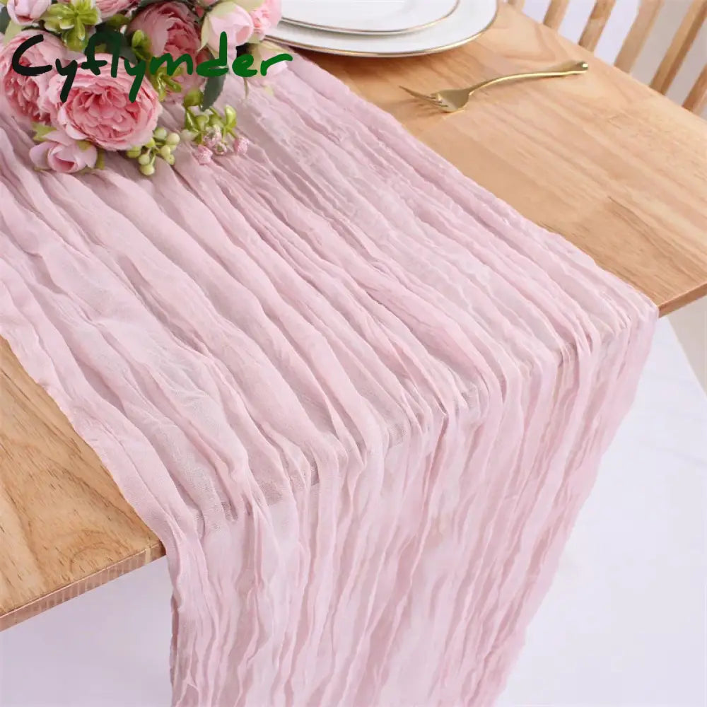 Cyflymder 90x300 Cm Knit Cloth Table Runner Wedding Birthday Party Banquet Decoration Gauze Fabric Voile Table Cloth