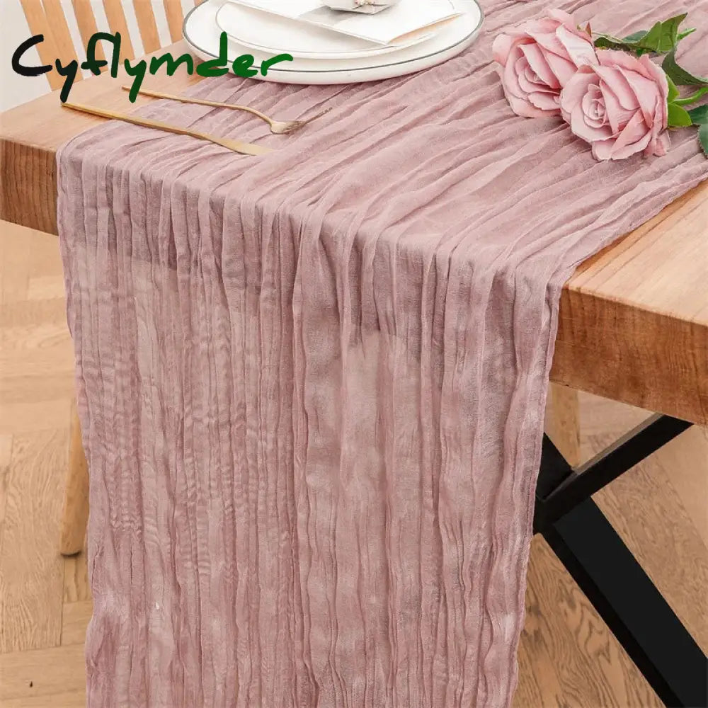 Cyflymder 90x300 Cm Knit Cloth Table Runner Wedding Birthday Party Banquet Decoration Gauze Fabric Voile Table Cloth