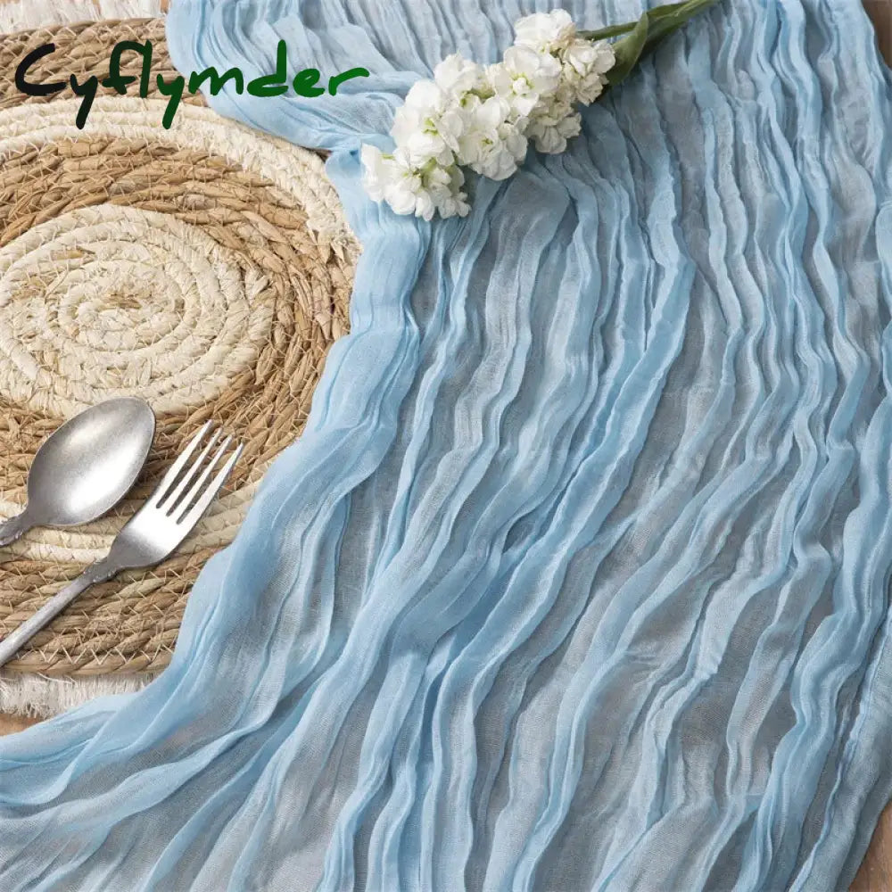 Cyflymder 90x300 Cm Knit Cloth Table Runner Wedding Birthday Party Banquet Decoration Gauze Fabric Voile Table Cloth