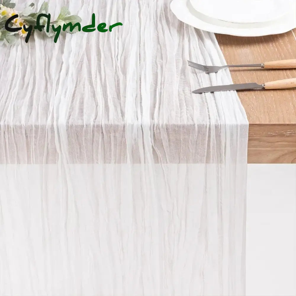 Cyflymder 90x300 Cm Knit Cloth Table Runner Wedding Birthday Party Banquet Decoration Gauze Fabric Voile Table Cloth