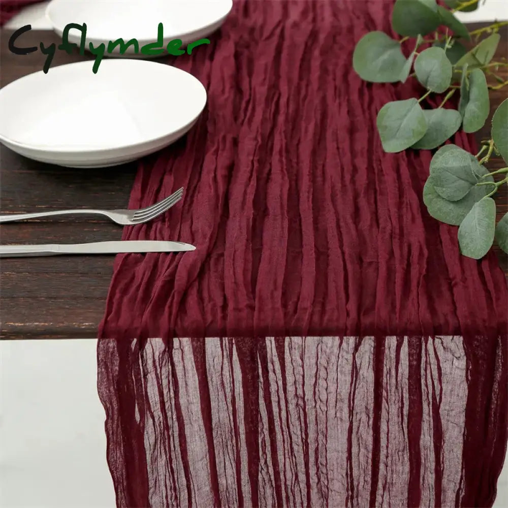 Cyflymder 90x300 Cm Knit Cloth Table Runner Wedding Birthday Party Banquet Decoration Gauze Fabric Voile Table Cloth