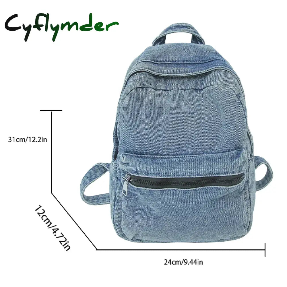 Cyflymder A Classic Popular Solid Color Denim Backpack Comfortable Fabric Large Capacity Suitable for Business Travel