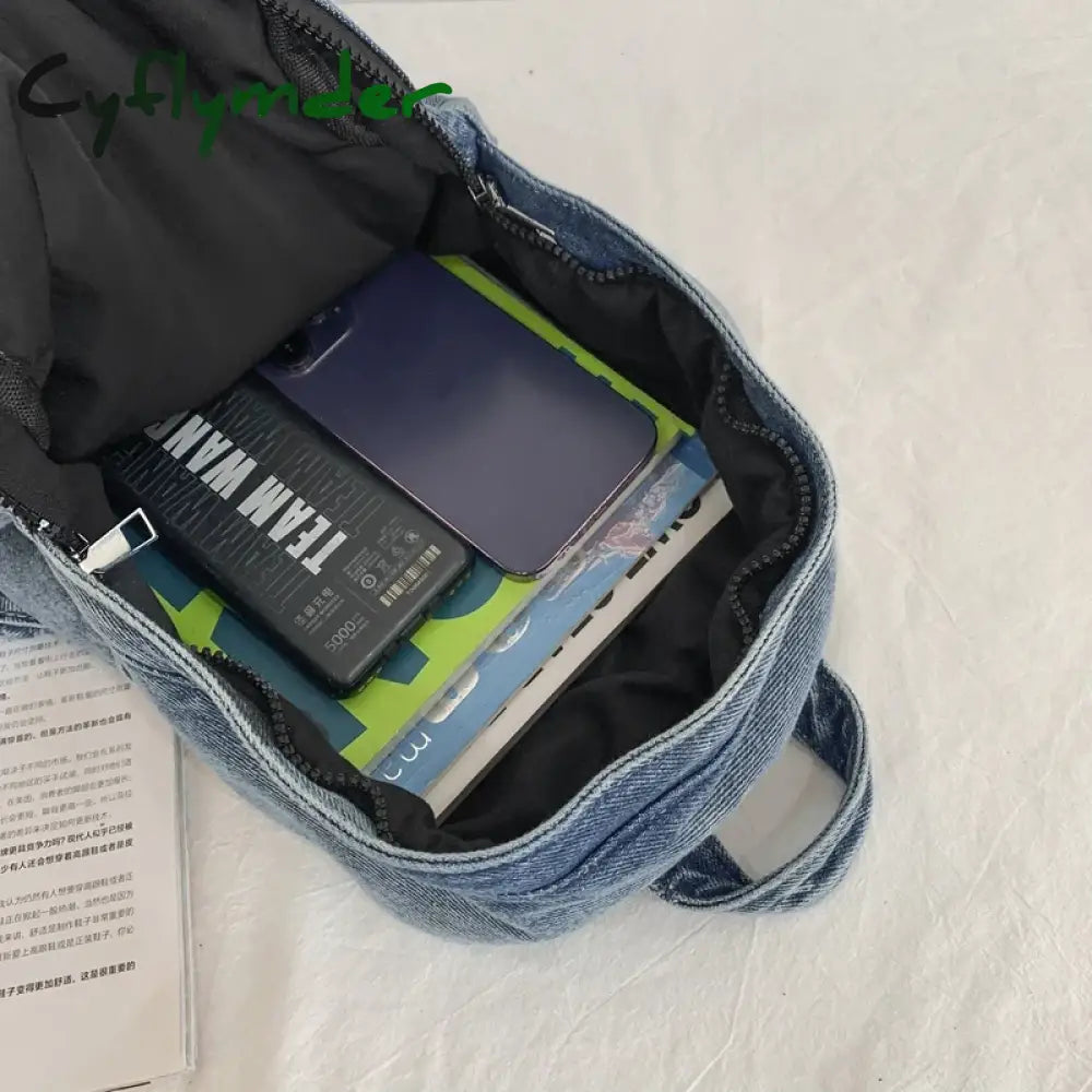 Cyflymder A Classic Popular Solid Color Denim Backpack Comfortable Fabric Large Capacity Suitable for Business Travel