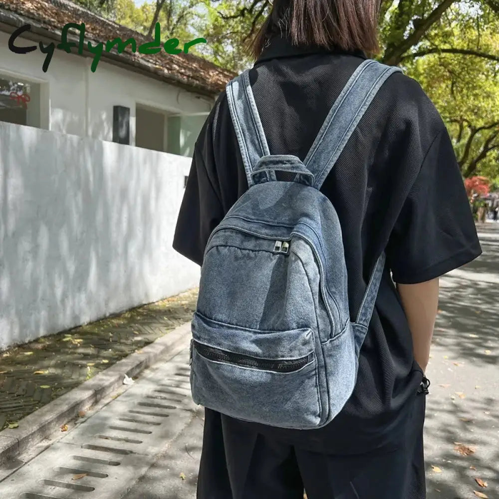 Cyflymder A Classic Popular Solid Color Denim Backpack Comfortable Fabric Large Capacity Suitable for Business Travel