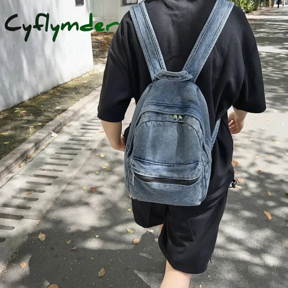 Cyflymder A Classic Popular Solid Color Denim Backpack Comfortable Fabric Large Capacity Suitable for Business Travel