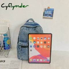 Cyflymder A Classic Popular Solid Color Denim Backpack Comfortable Fabric Large Capacity Suitable for Business Travel
