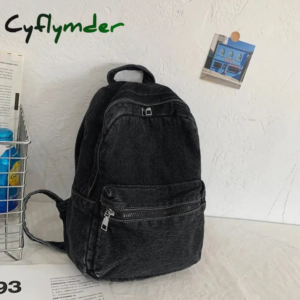 Cyflymder A Classic Popular Solid Color Denim Backpack Comfortable Fabric Large Capacity Suitable for Business Travel