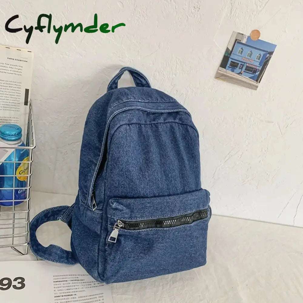 Cyflymder A Classic Popular Solid Color Denim Backpack Comfortable Fabric Large Capacity Suitable for Business Travel