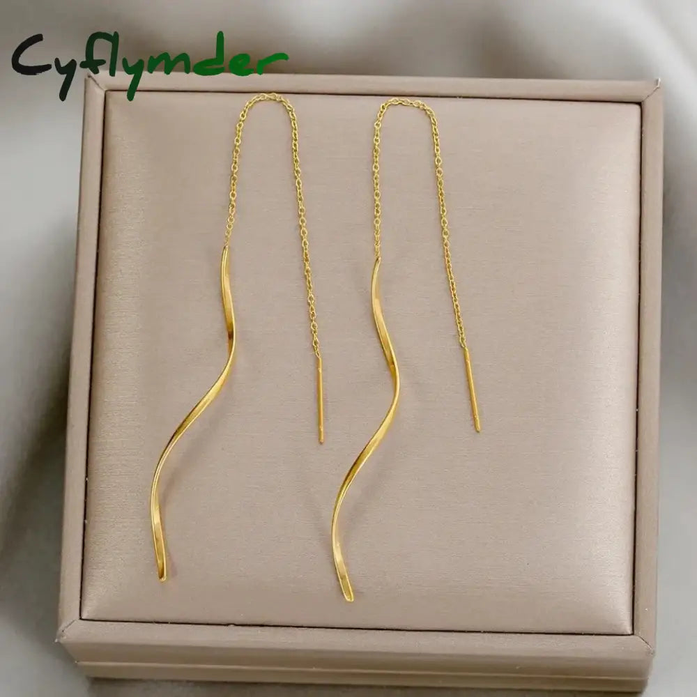 Cyflymder Accessories For Women Long Tassel Threader Earrings Wave Shaped Simple Chain Earring