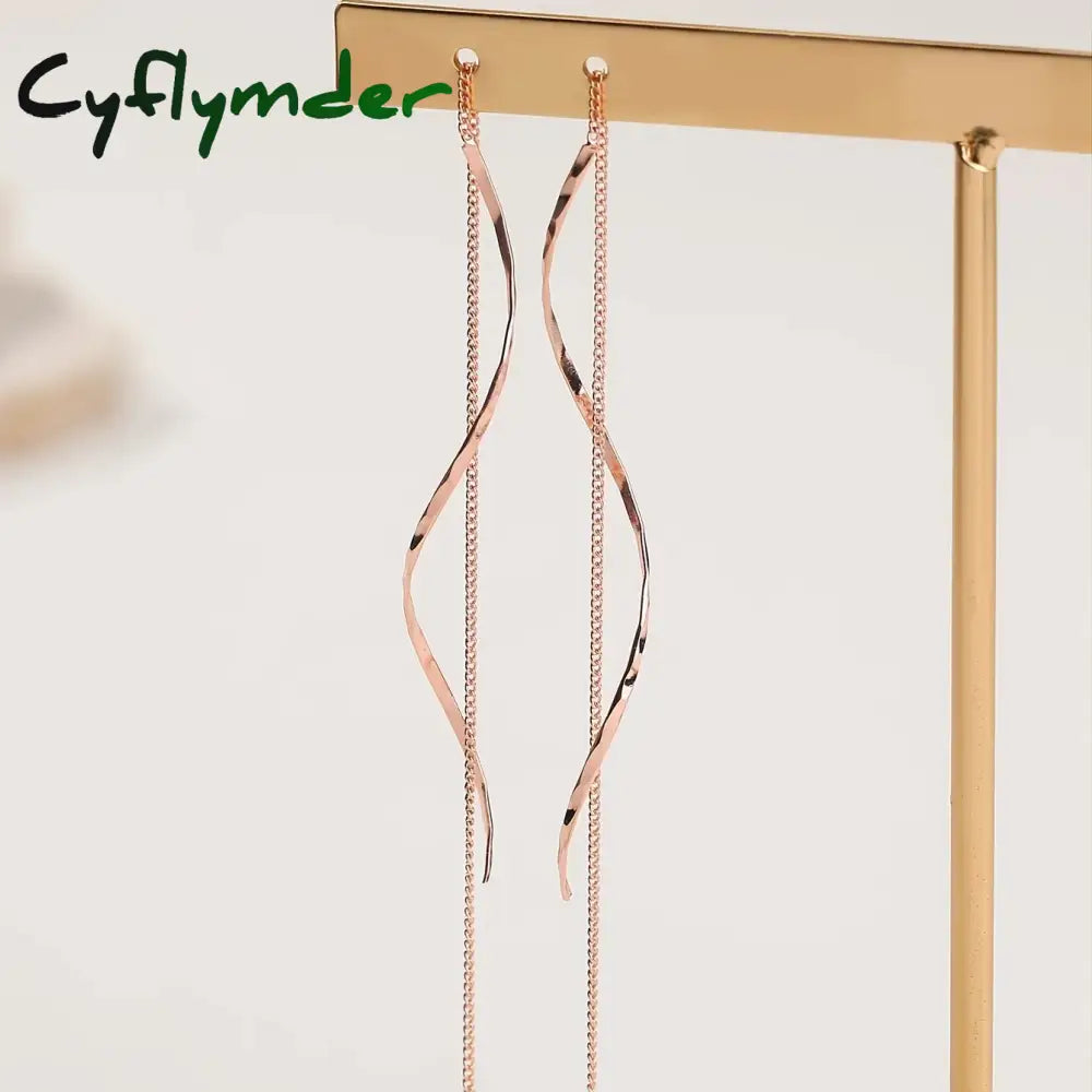 Cyflymder Accessories For Women Long Tassel Threader Earrings Wave Shaped Simple Chain Earring