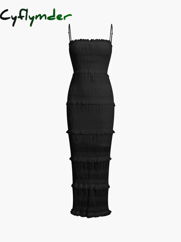 Cyflymder - Aegean Ruffle Zippered Midi Dress Black / Xs Dresses