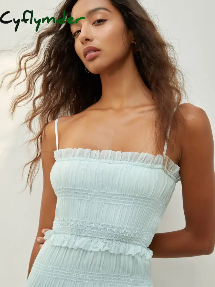 Cyflymder - Aegean Ruffle Zippered Midi Dress Dresses