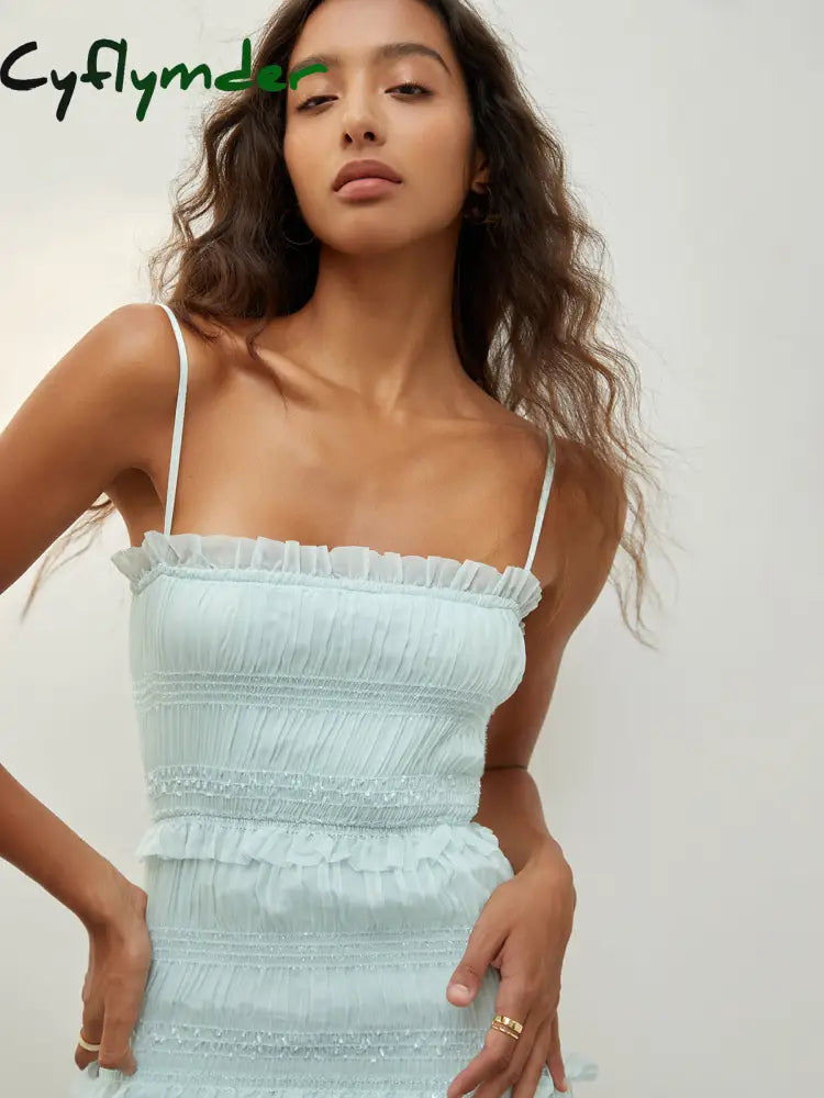 Cyflymder - Aegean Ruffle Zippered Midi Dress Dresses