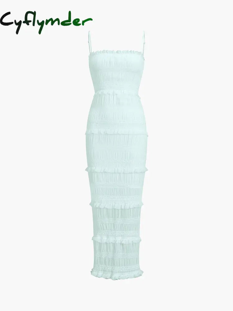 Cyflymder - Aegean Ruffle Zippered Midi Dress Lightblue / Xs Dresses