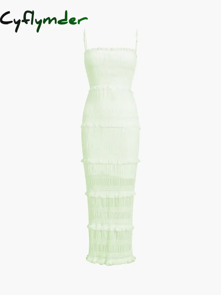 Cyflymder - Aegean Ruffle Zippered Midi Dress Lightgreen / Xs Dresses
