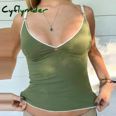 Cyflymder Aesthetic White Lace Trim V Neck Camisole Women Summer Sleeveless Vest Cottage Fairycore