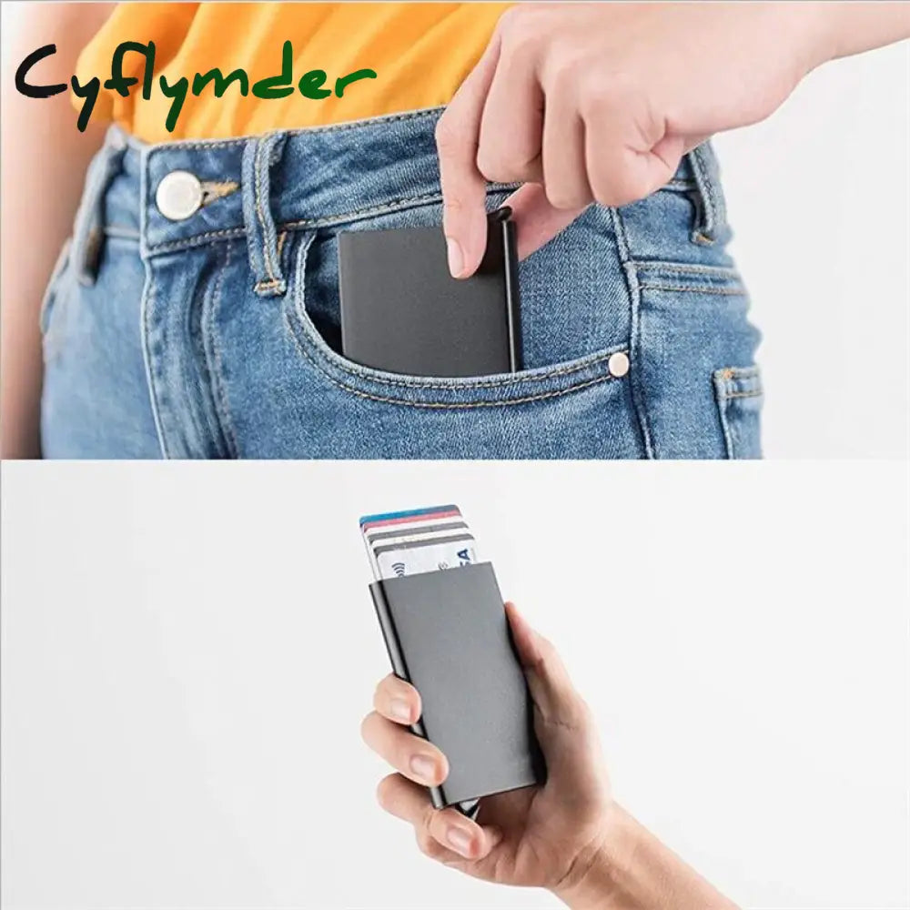 Cyflymder Anti-Theft Id Credit Card Holder Porte Carte Thin Aluminium Metal Wallets Pocket Case