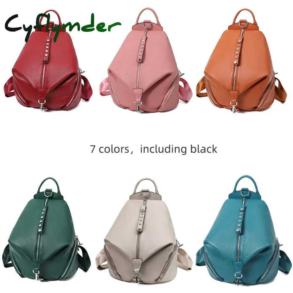 Cyflymder Anti-Theft Women Backpacks 100% Genuine Leather Travel Large Capacity Schoolbag For Girls