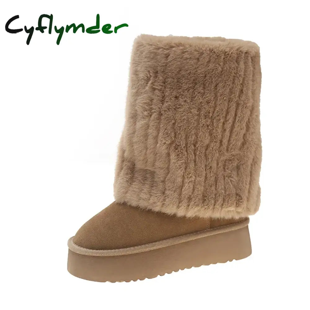 Cyflymder apres ski outfits Women’s Winter Snow Boots Outdoor Luxury Furry Faux Fox Fur Boots Woman Plush Warm Platform
