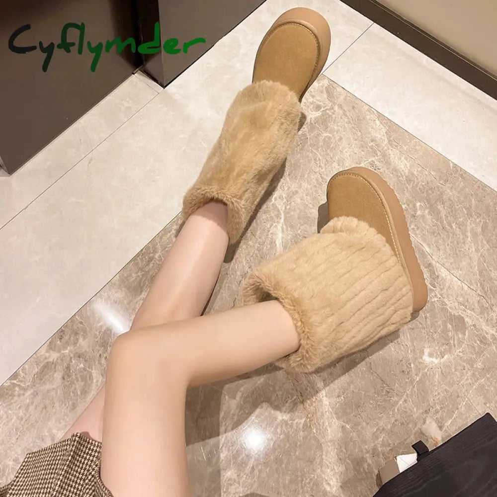 Cyflymder apres ski outfits Women’s Winter Snow Boots Outdoor Luxury Furry Faux Fox Fur Boots Woman Plush Warm Platform