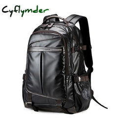 Cyflymder Artificial Leather Backpacks Men Black Waterproof Laptop Backpack For Male School Travel