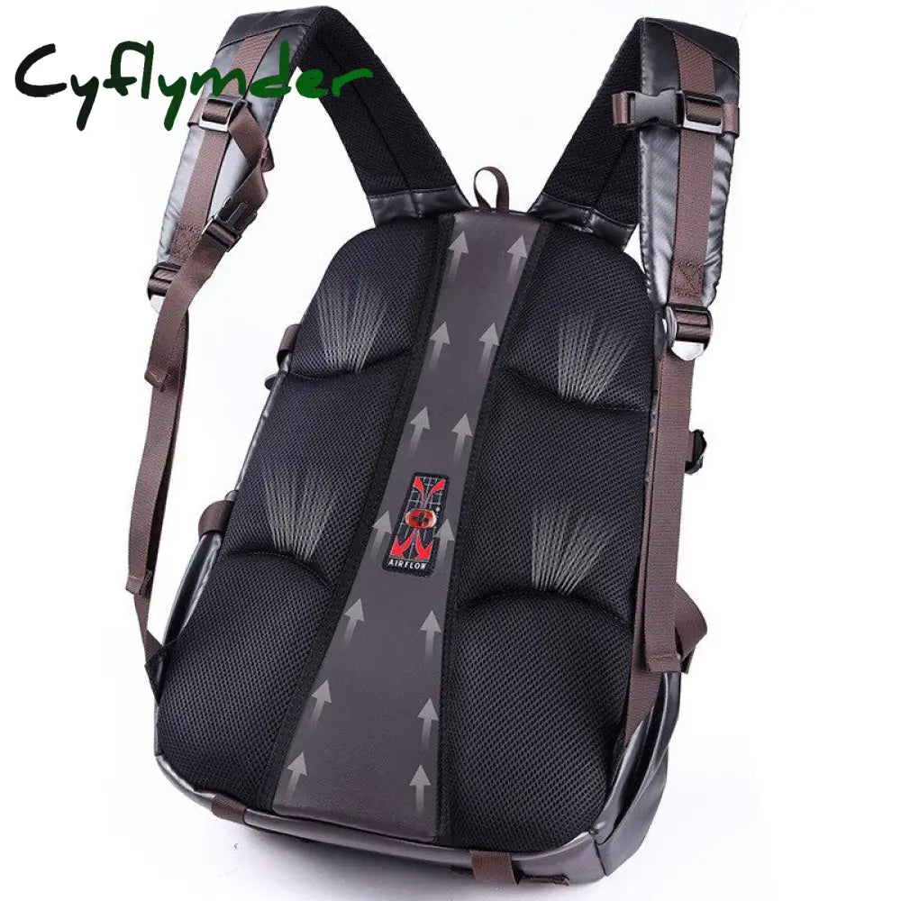 Cyflymder Artificial Leather Backpacks Men Black Waterproof Laptop Backpack For Male School Travel