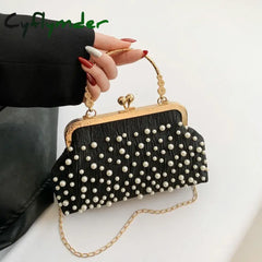 Cyflymder Artificial Pearl Diamond Inlaid Shoulder Bag Metal Chain Messenger Bag Lady Banquet Shell Bag Fashion Evening
