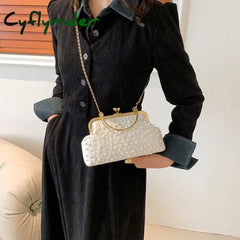 Cyflymder Artificial Pearl Diamond Inlaid Shoulder Bag Metal Chain Messenger Bag Lady Banquet Shell Bag Fashion Evening