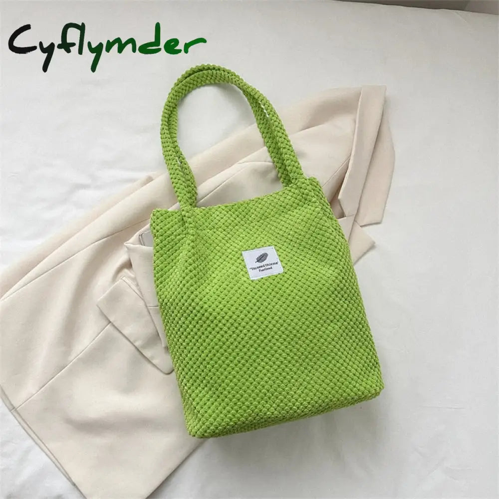 Cyflymder Arts Shoulder Bags For Women New Canvas Bucket Handbags Corduroy Fashion Casual Solid