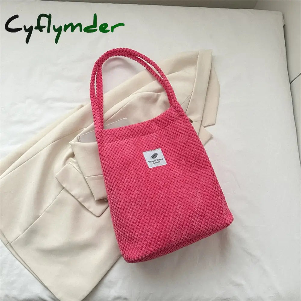 Cyflymder Arts Shoulder Bags For Women New Canvas Bucket Handbags Corduroy Fashion Casual Solid
