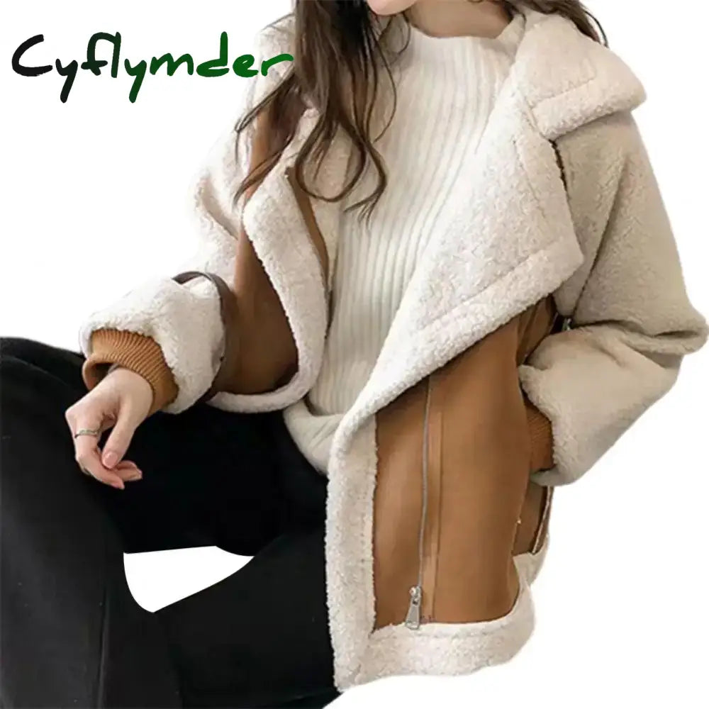 Cyflymder aspen outfits winter Fall Winter Women Jacket Thick Heat Retention Loose Women Coat Turn-down Collar Long
